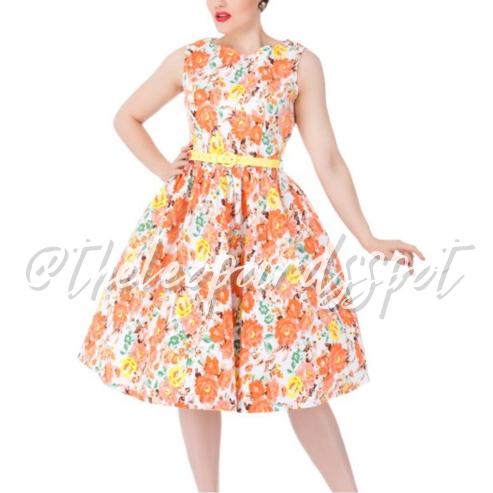 LINDY BOP Orange & Yellow Floral Audrey Vintage Style Dress